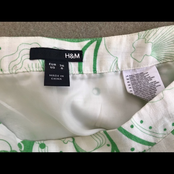 H&M linen green print A-line skirt sz 6 - Picture 3 of 3